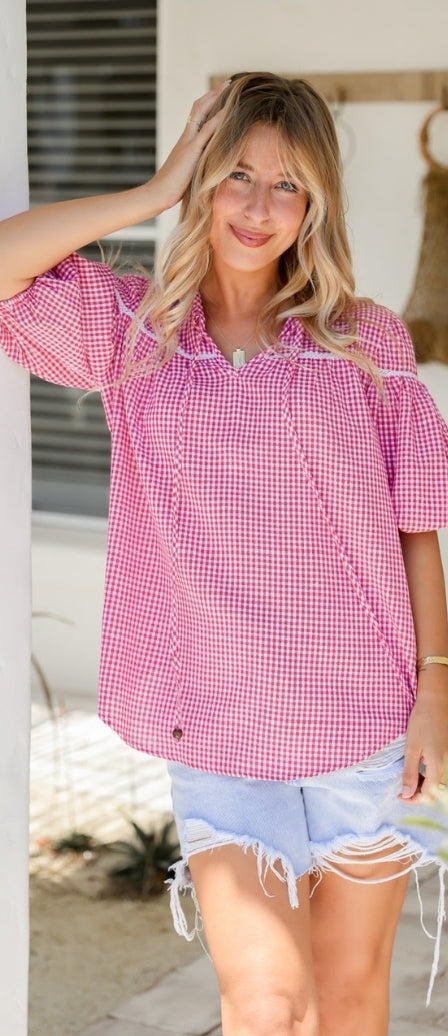 Palm Springs Gingham Blouse